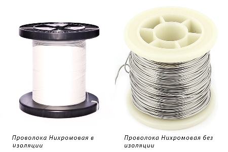 Нихромовая проволока в изоляции и без нее Нихромовая проволока в изоляции и без нее